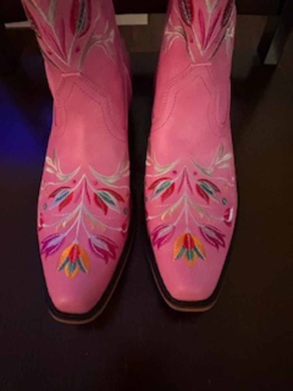 Fioralie Women's Flower Embroidered Ankle Cowgirl Boots- Pink